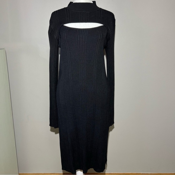 House of Harlow 1960 Black Bodycon Ribbed Cutout Hem Slit Midi Dress Size XL - Picture 1 of 12